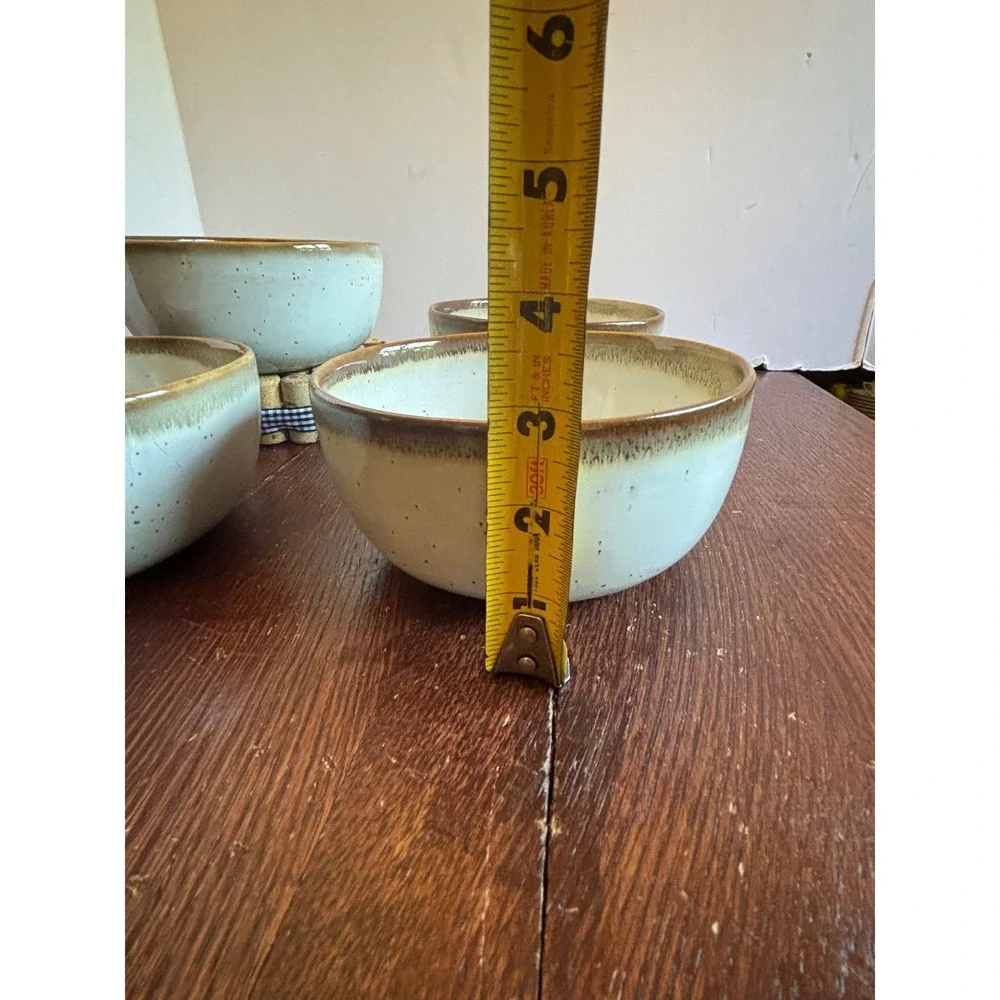 Hearth & Hand with Magnolia Stoneware Cereal Bowls Cream Brown Rim Set of 4